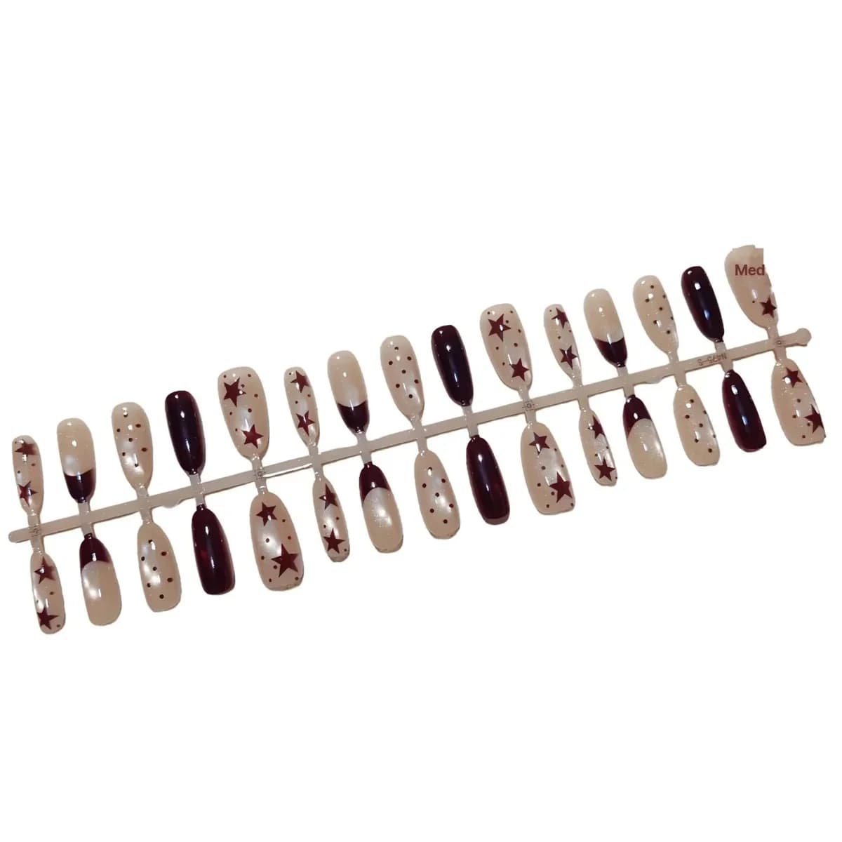 เล็บปลอม Cat Eye สีน้ำตาล ลายดาวและจุดโพลก้า